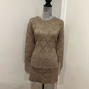 Fenn Wright  Manson Woman XL Brown Wool Blend Open Knit 3/4 sweater Dress.